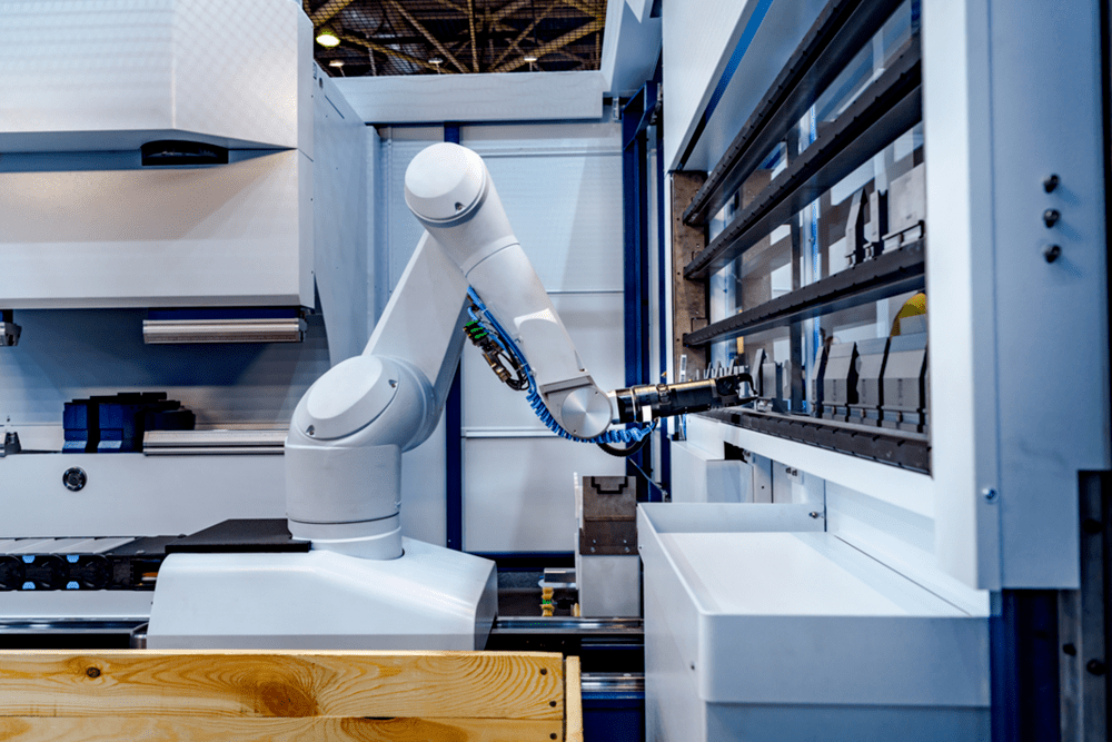 Cobot collaborative robot working in a manufacturing plant