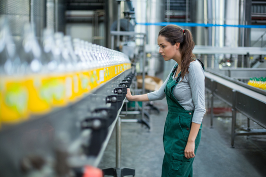 Worker inspecting the production line